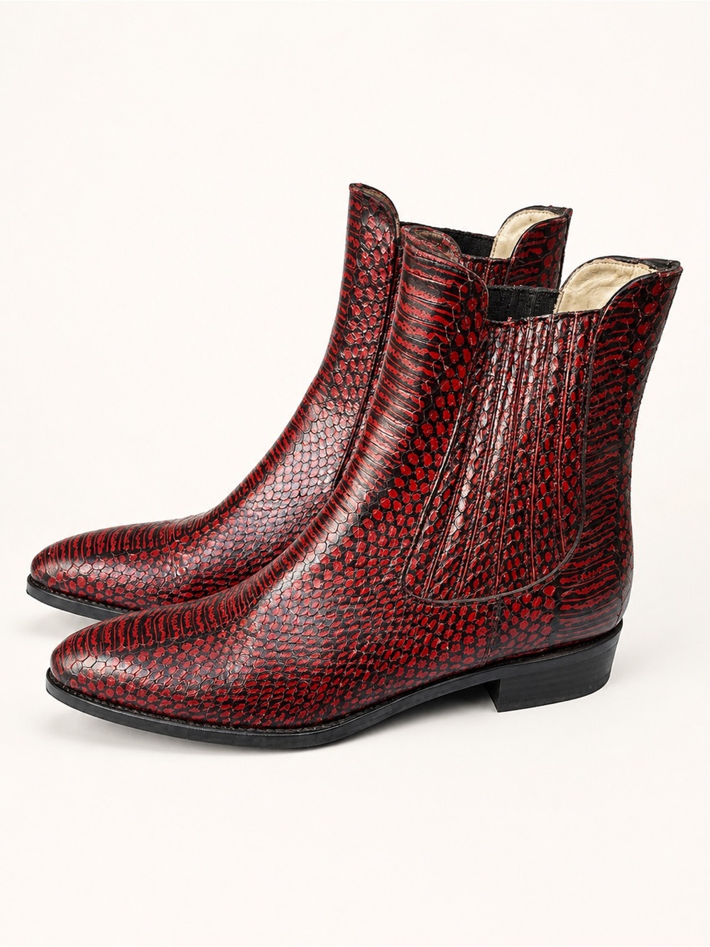EUC The Office of Angela Scott red snakeskin ankle boots sz 38